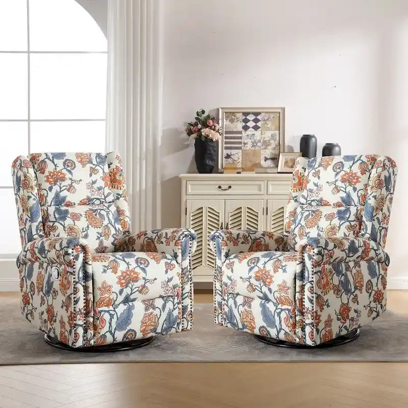 HOMYKA Fauteuil Inclinable Manuel Floral Pivotant et Basculant Lot de 2
