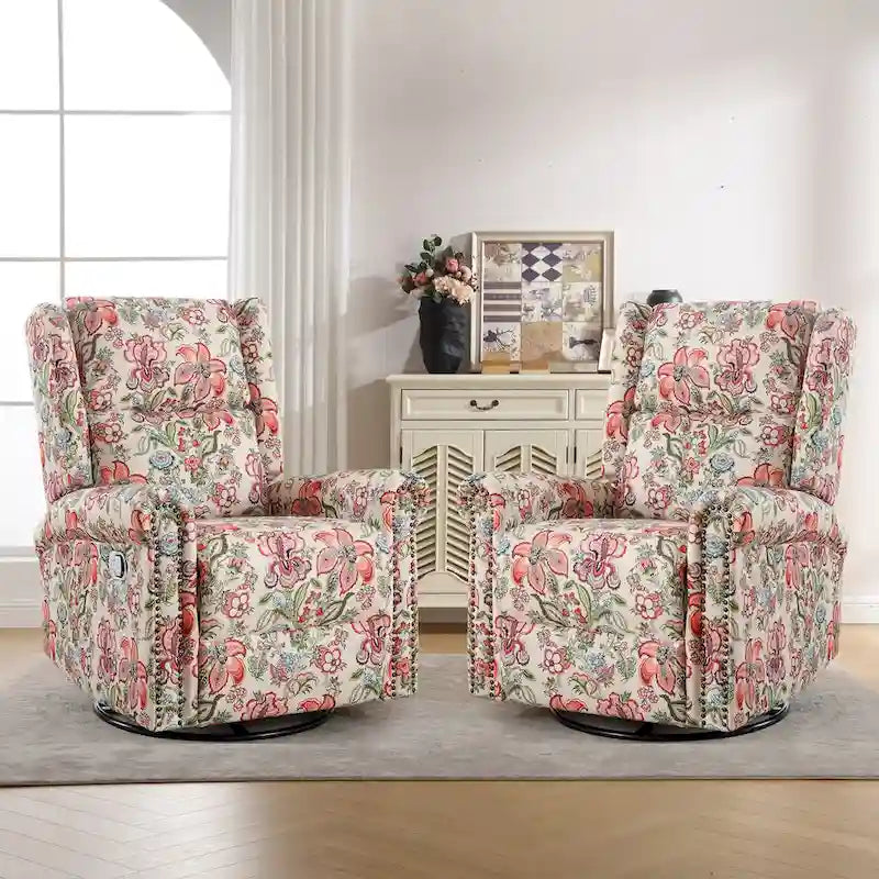 HOMYKA Fauteuil Inclinable Manuel Floral Pivotant et Basculant Lot de 2