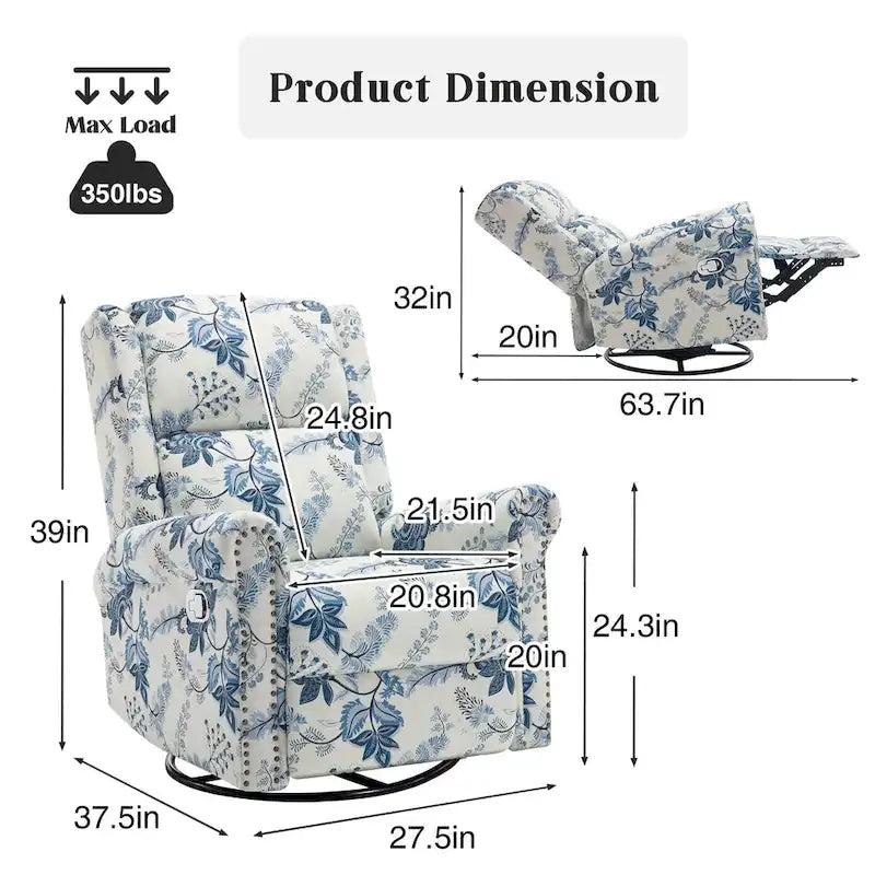 HOMYKA Fauteuil Inclinable Manuel Floral Pivotant et Basculant Lot de 2