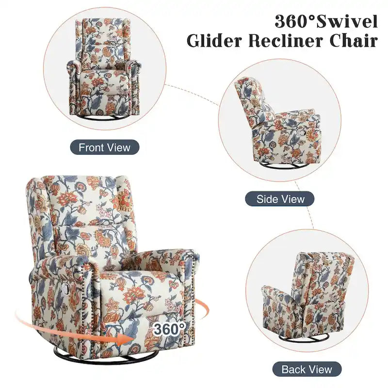 HOMYKA Fauteuil Inclinable Manuel Floral Pivotant et Basculant Lot de 2