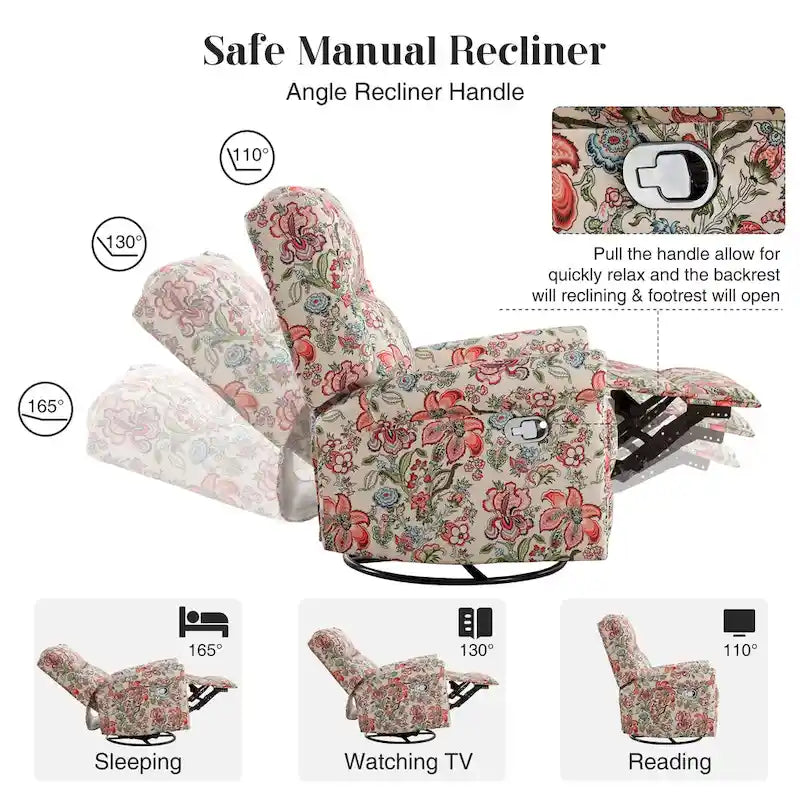 HOMYKA Fauteuil Inclinable Manuel Floral Pivotant et Basculant Lot de 2