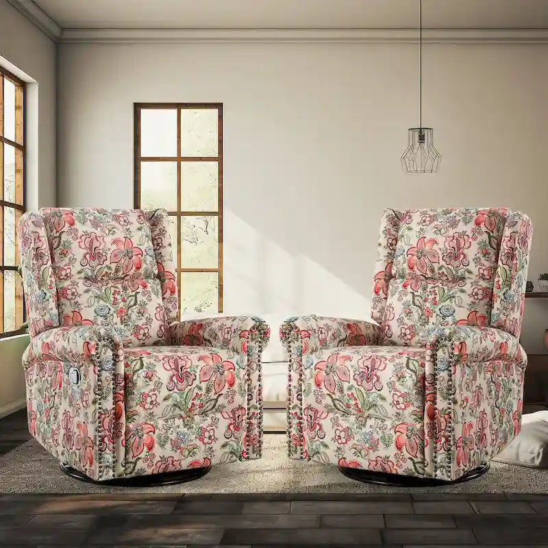 HOMYKA Fauteuil Inclinable Manuel Floral Pivotant et Basculant Lot de 2