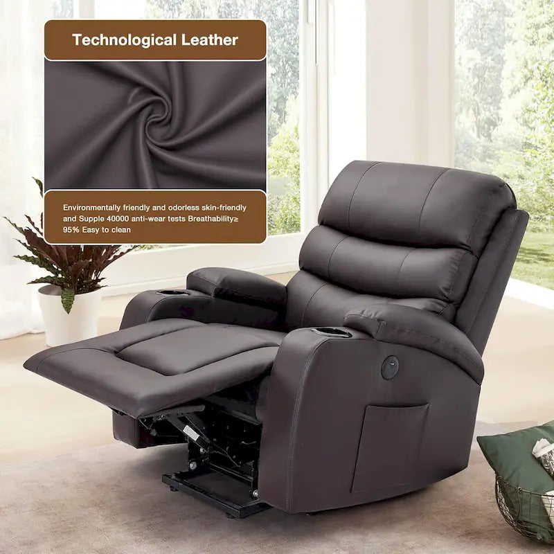 Fauteuil inclinable EROMMY Power Lift extra large avec massage et chauffage, en cuir PU avec poches, porte-gobelets et port USB