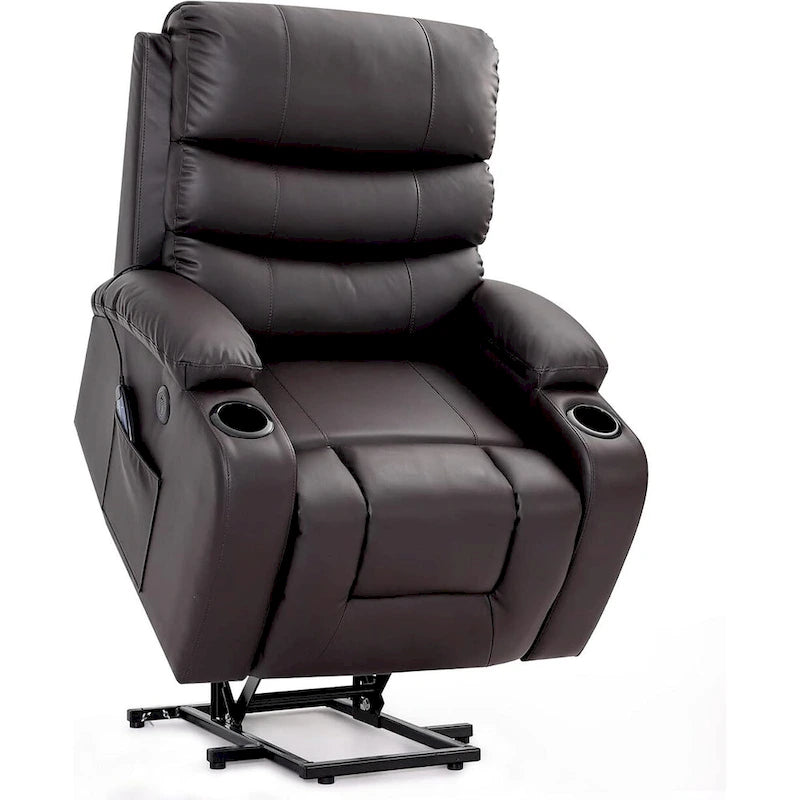 Fauteuil inclinable EROMMY Power Lift extra large avec massage et chauffage, en cuir PU avec poches, porte-gobelets et port USB