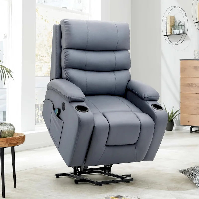 Fauteuil inclinable EROMMY Power Lift extra large avec massage et chauffage, en cuir PU avec poches, porte-gobelets et port USB