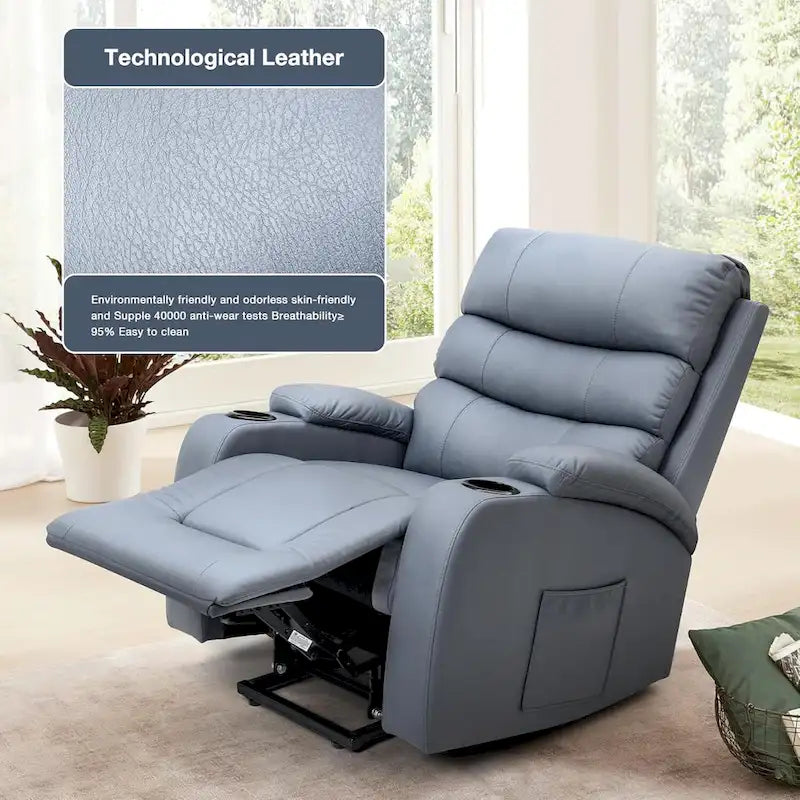 Fauteuil inclinable EROMMY Power Lift extra large avec massage et chauffage, en cuir PU avec poches, porte-gobelets et port USB