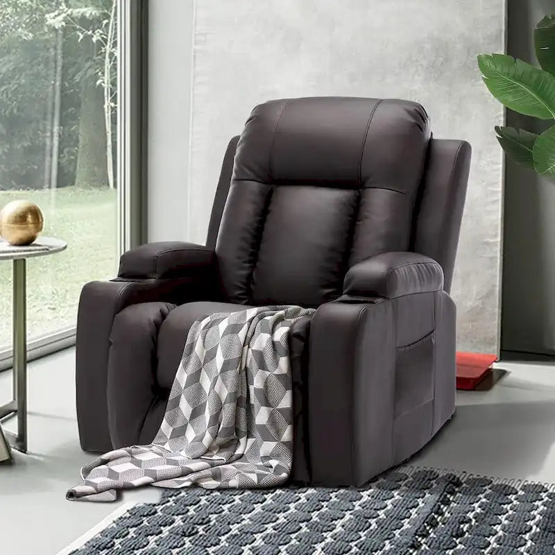 Fauteuil inclinable EROMMY Power Lift extra large avec massage et chauffage, en cuir PU avec poches, porte-gobelets et port USB