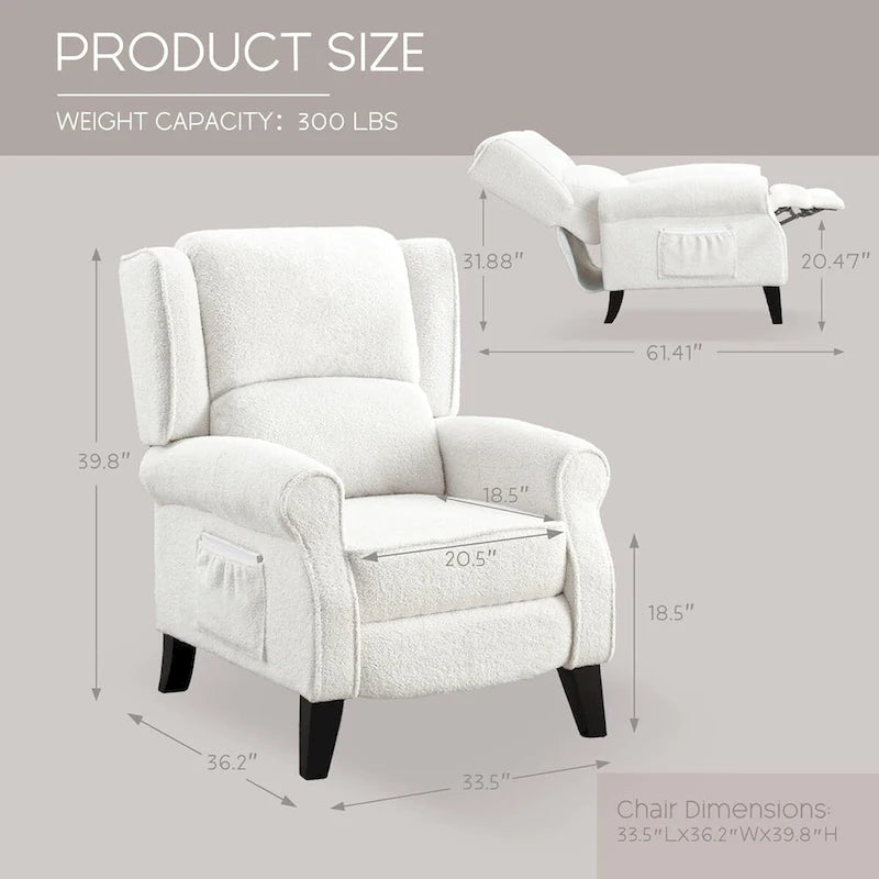 HOMYKA Fauteuil Inclinable Manuel à Dossier Poussé, Fauteuil d'Appoint Réglable, Fauteuil à Oreilles, Lot de 2