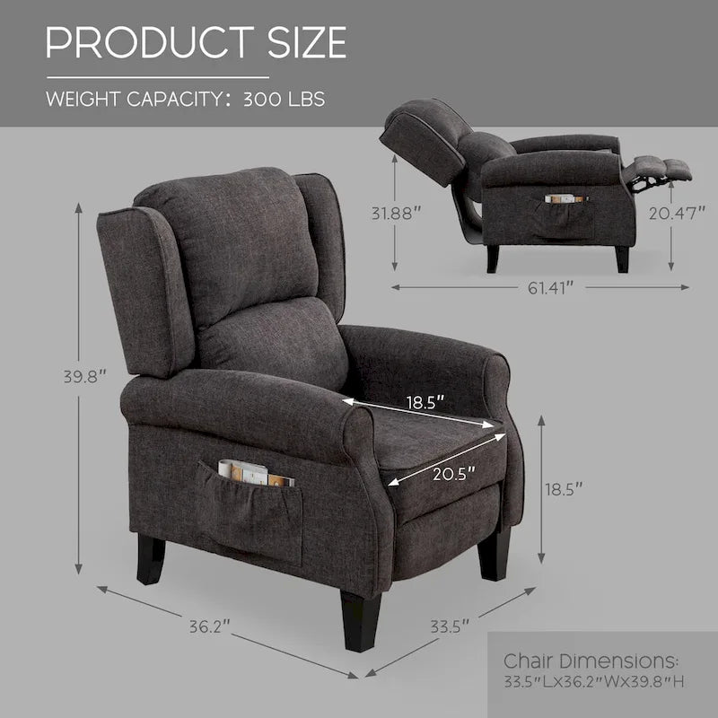HOMYKA Fauteuil Inclinable Manuel à Dossier Poussé, Fauteuil d'Appoint Réglable, Fauteuil à Oreilles, Lot de 2