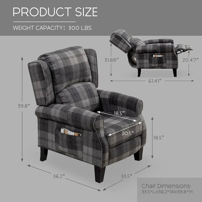 HOMYKA Fauteuil Inclinable Manuel à Dossier Poussé, Fauteuil d'Appoint Réglable, Fauteuil à Oreilles, Lot de 2