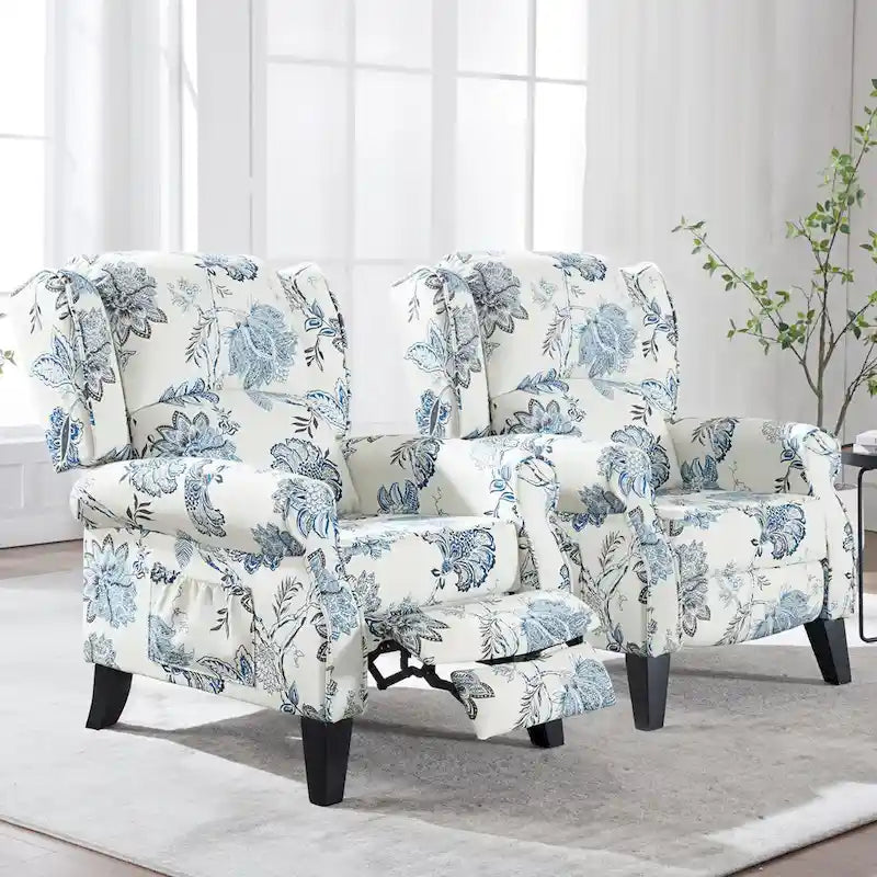 HOMYKA Fauteuil Inclinable Manuel à Dossier Poussé, Fauteuil d'Appoint Réglable, Fauteuil à Oreilles, Lot de 2