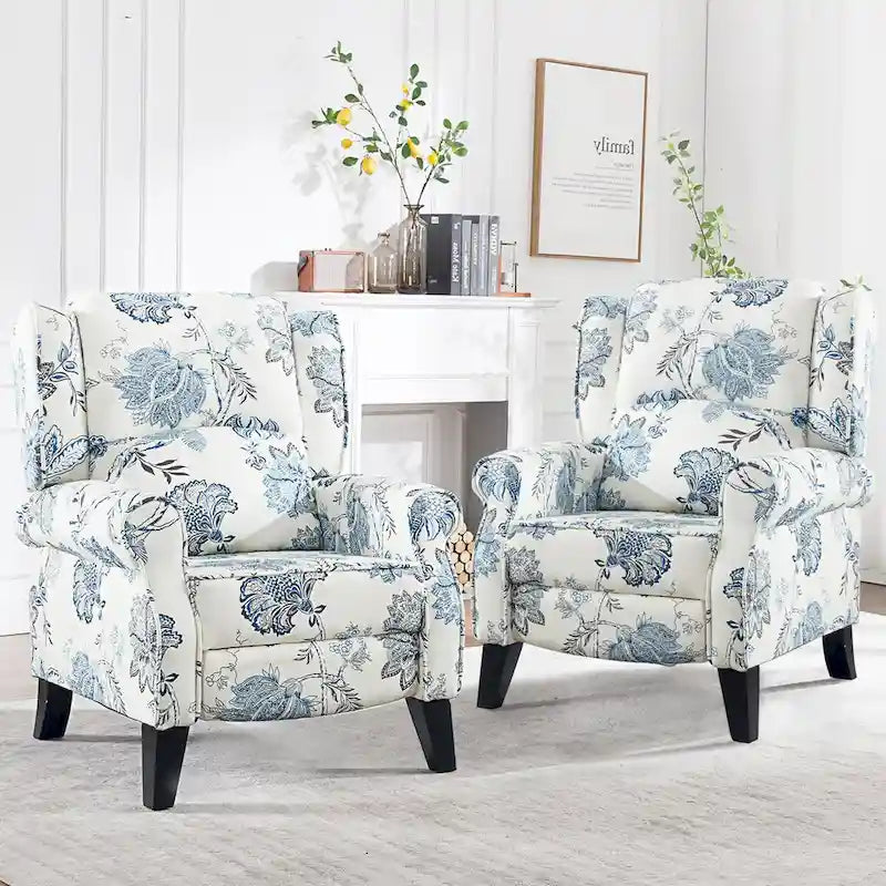 HOMYKA Fauteuil Inclinable Manuel à Dossier Poussé, Fauteuil d'Appoint Réglable, Fauteuil à Oreilles, Lot de 2