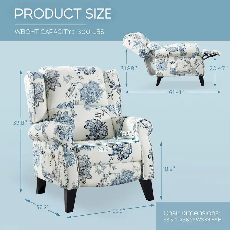 HOMYKA Fauteuil Inclinable Manuel à Dossier Poussé, Fauteuil d'Appoint Réglable, Fauteuil à Oreilles, Lot de 2