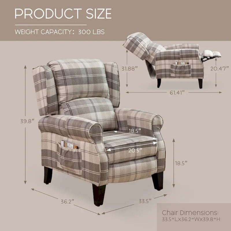 HOMYKA Fauteuil Inclinable Manuel à Dossier Poussé, Fauteuil d'Appoint Réglable, Fauteuil à Oreilles, Lot de 2
