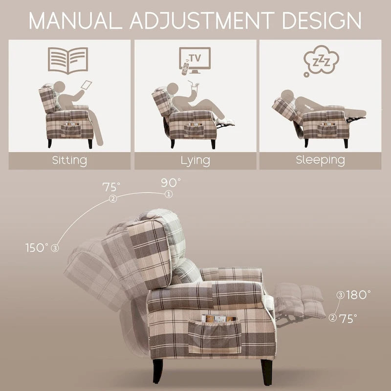 HOMYKA Fauteuil Inclinable Manuel à Dossier Poussé, Fauteuil d'Appoint Réglable, Fauteuil à Oreilles, Lot de 2