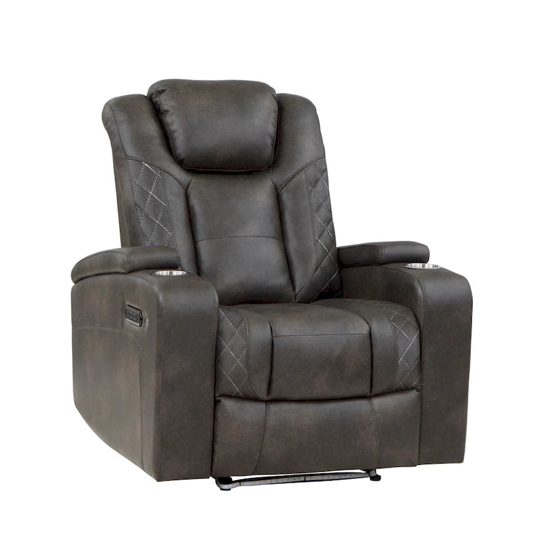 Fauteuil inclinable électrique Mia 40 pouces, similicuir gris, LED, USB, porte-gobelets