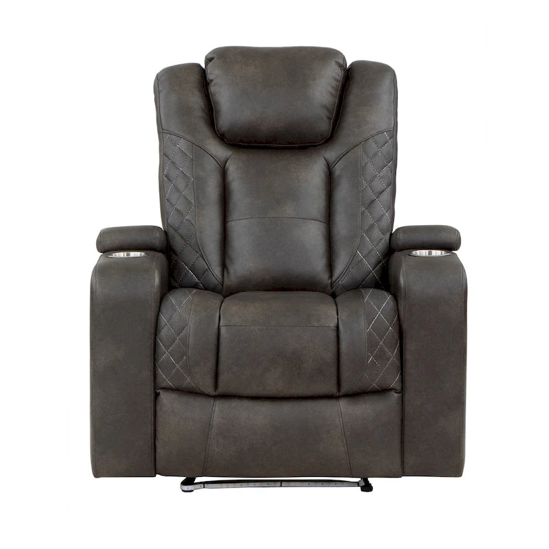 Fauteuil inclinable électrique Mia 40 pouces, similicuir gris, LED, USB, porte-gobelets