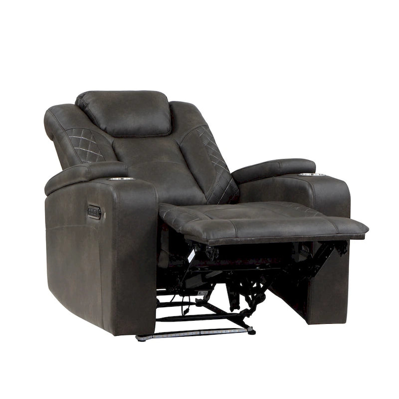 Fauteuil inclinable électrique Mia 40 pouces, similicuir gris, LED, USB, porte-gobelets