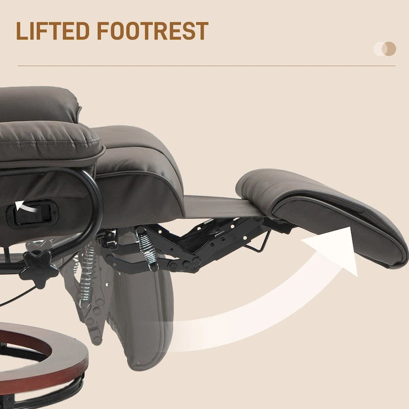 Fauteuil inclinable pivotant HOMCOM, Fauteuil relax en cuir PU pour salon, Canapé inclinable moderne avec repose-pieds