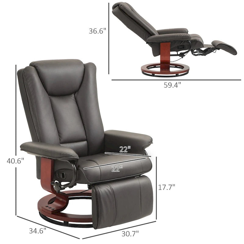 Fauteuil inclinable pivotant HOMCOM, Fauteuil relax en cuir PU pour salon, Canapé inclinable moderne avec repose-pieds