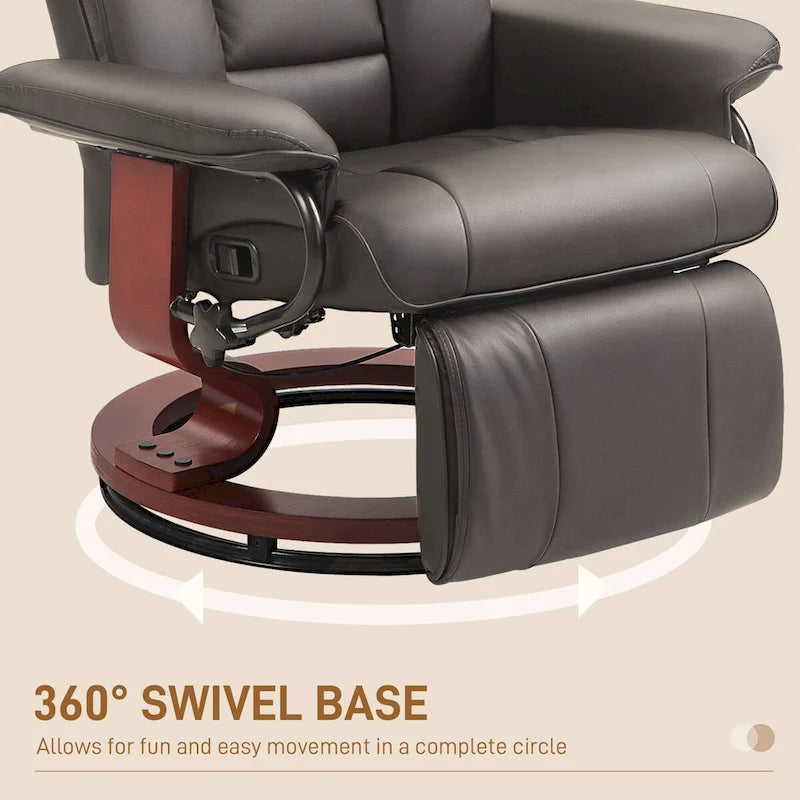 Fauteuil inclinable pivotant HOMCOM, Fauteuil relax en cuir PU pour salon, Canapé inclinable moderne avec repose-pieds