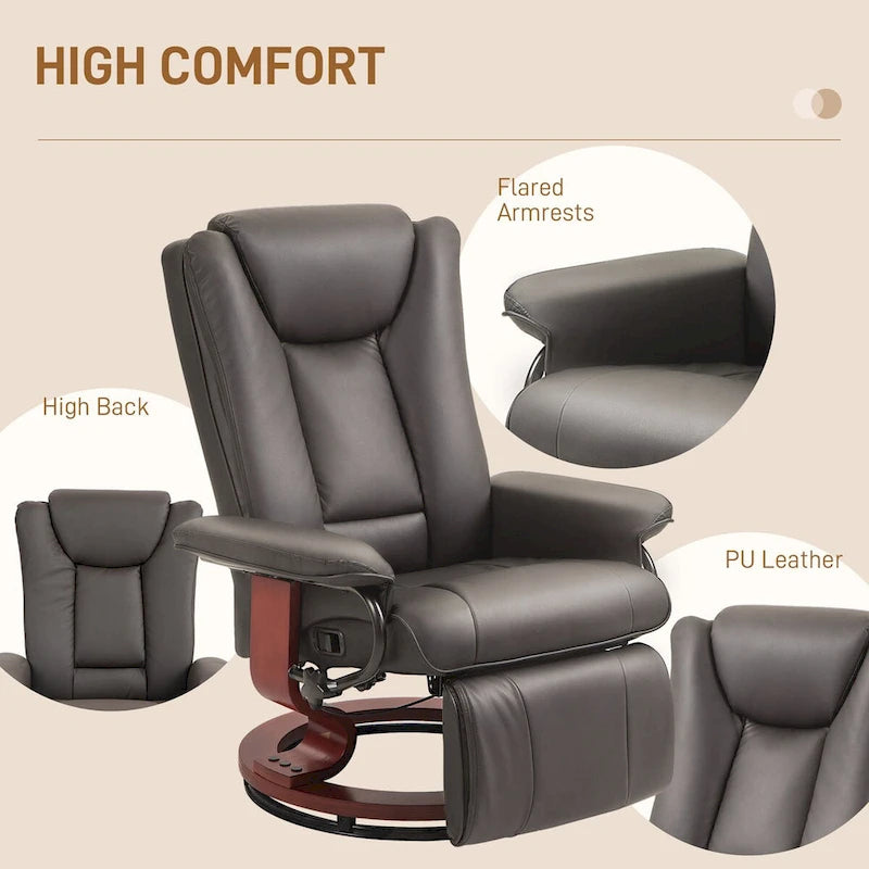 Fauteuil inclinable pivotant HOMCOM, Fauteuil relax en cuir PU pour salon, Canapé inclinable moderne avec repose-pieds
