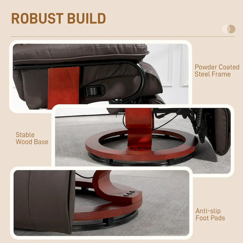 Fauteuil inclinable pivotant HOMCOM, Fauteuil relax en cuir PU pour salon, Canapé inclinable moderne avec repose-pieds