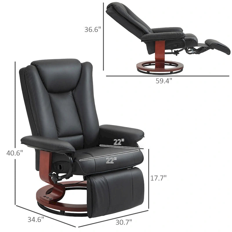 Fauteuil inclinable pivotant HOMCOM, Fauteuil relax en cuir PU pour salon, Canapé inclinable moderne avec repose-pieds