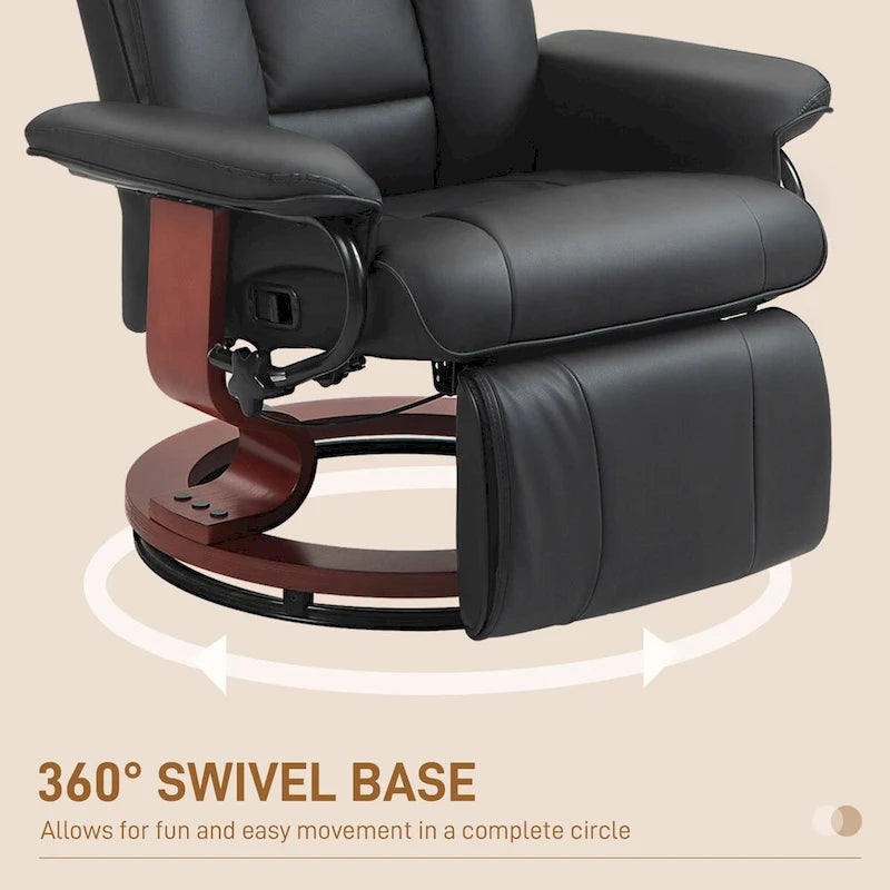 Fauteuil inclinable pivotant HOMCOM, Fauteuil relax en cuir PU pour salon, Canapé inclinable moderne avec repose-pieds
