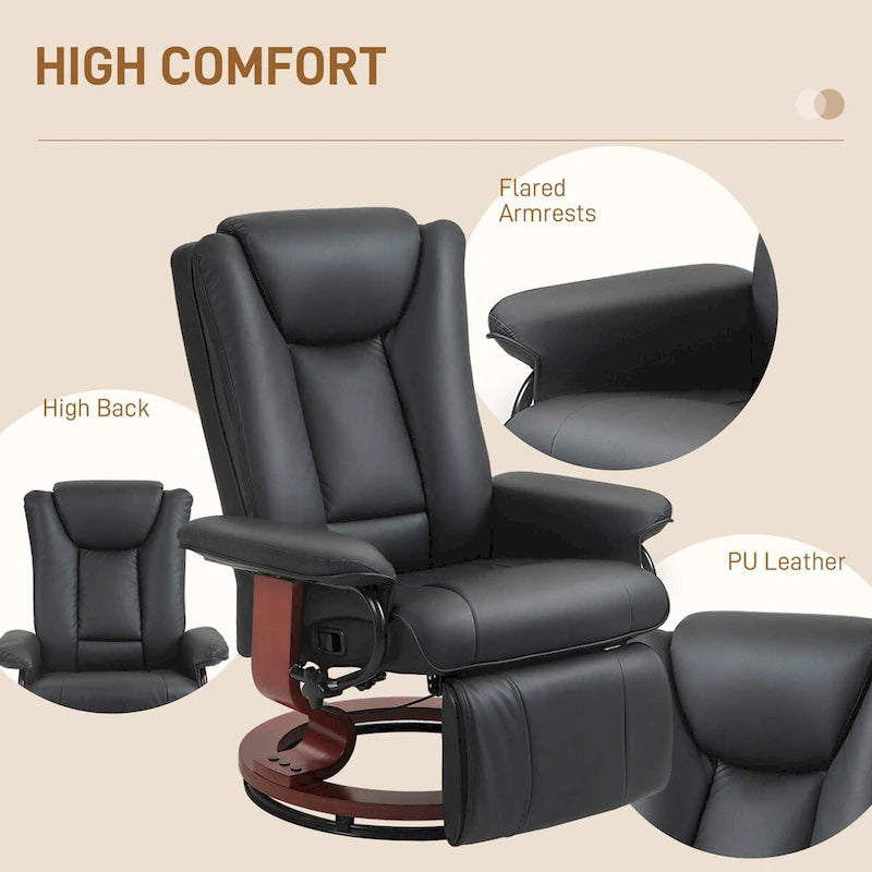 Fauteuil inclinable pivotant HOMCOM, Fauteuil relax en cuir PU pour salon, Canapé inclinable moderne avec repose-pieds