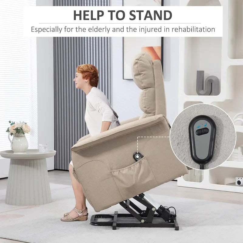 Fauteuil inclinable releveur HOMCOM pour personnes âgées, montage facile, fauteuil releveur en tissu avec télécommande