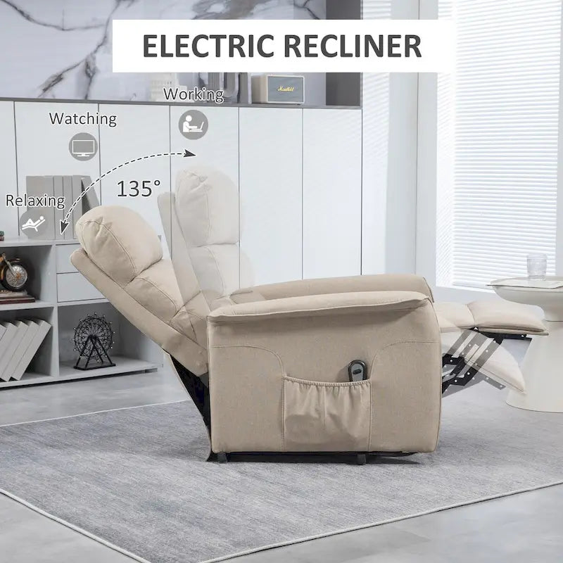 Fauteuil inclinable releveur HOMCOM pour personnes âgées, montage facile, fauteuil releveur en tissu avec télécommande