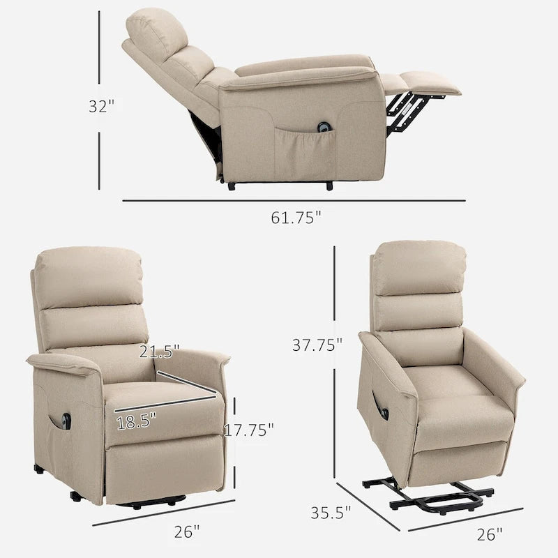 Fauteuil inclinable releveur HOMCOM pour personnes âgées, montage facile, fauteuil releveur en tissu avec télécommande