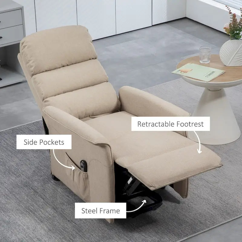 Fauteuil inclinable releveur HOMCOM pour personnes âgées, montage facile, fauteuil releveur en tissu avec télécommande