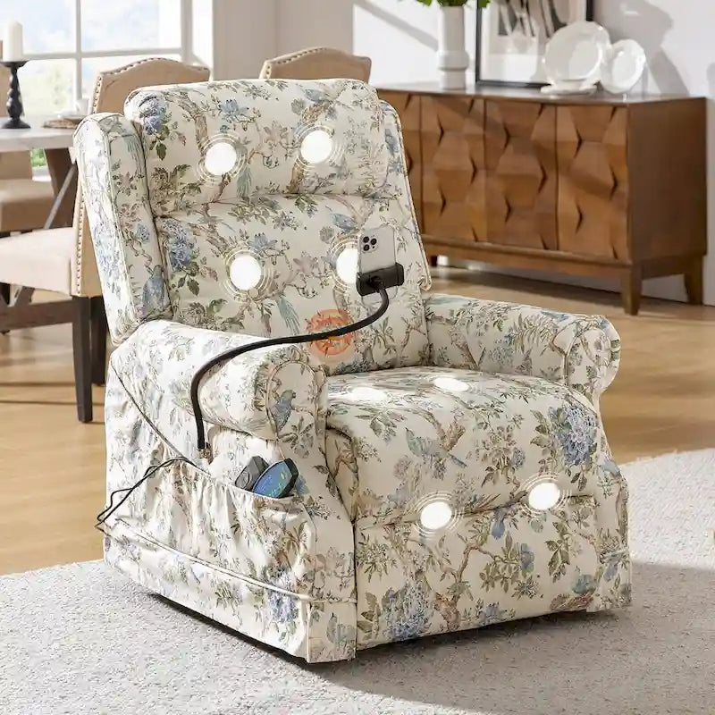 Fauteuil inclinable électrique traditionnel Billy avec aide au levage, massage, chaleur et appuie-tête manuel par HULALA HOME