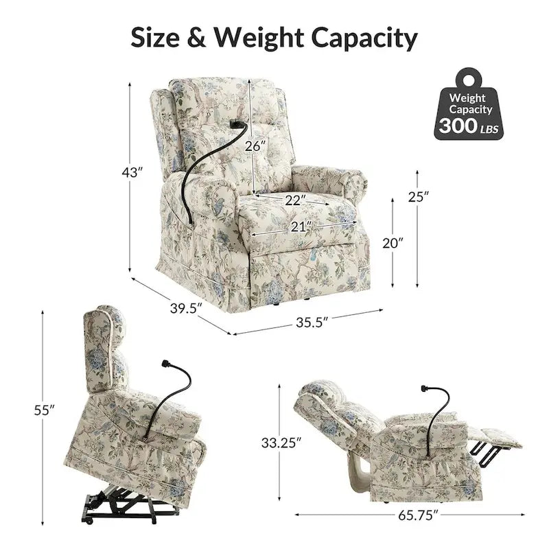 Fauteuil inclinable électrique traditionnel Billy avec aide au levage, massage, chaleur et appuie-tête manuel par HULALA HOME