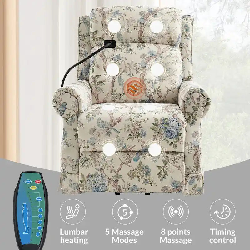 Fauteuil inclinable électrique traditionnel Billy avec aide au levage, massage, chaleur et appuie-tête manuel par HULALA HOME