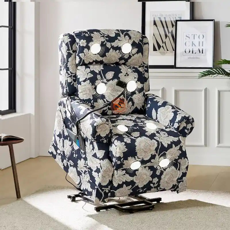 Fauteuil inclinable électrique traditionnel Billy avec aide au levage, massage, chaleur et appuie-tête manuel par HULALA HOME