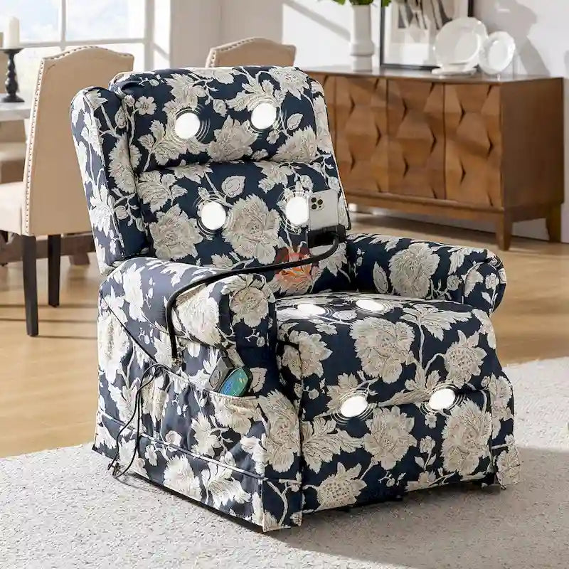 Fauteuil inclinable électrique traditionnel Billy avec aide au levage, massage, chaleur et appuie-tête manuel par HULALA HOME