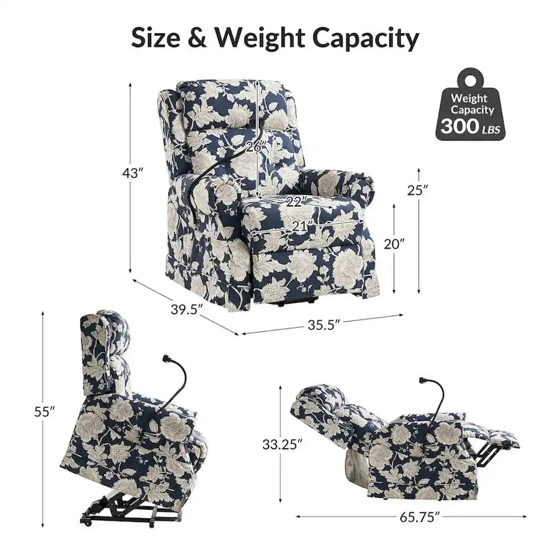 Fauteuil inclinable électrique traditionnel Billy avec aide au levage, massage, chaleur et appuie-tête manuel par HULALA HOME