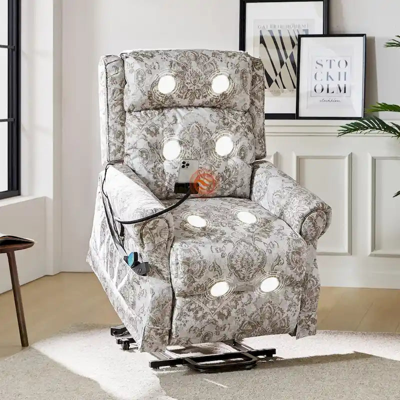 Fauteuil inclinable électrique traditionnel Billy avec aide au levage, massage, chaleur et appuie-tête manuel par HULALA HOME