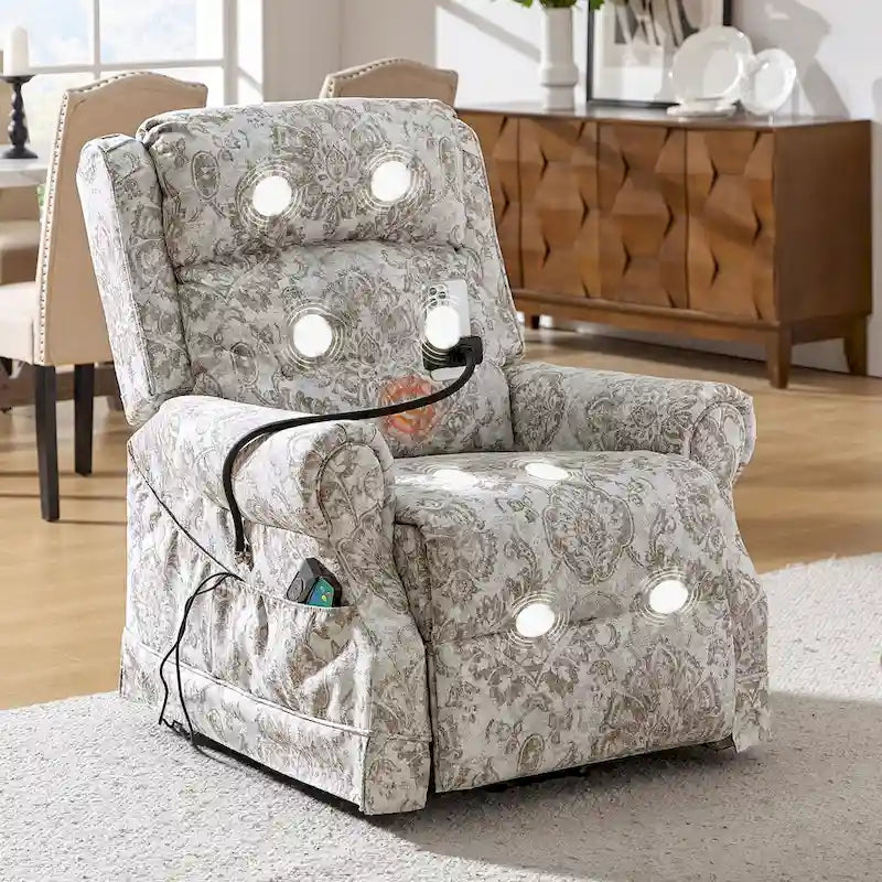 Fauteuil inclinable électrique traditionnel Billy avec aide au levage, massage, chaleur et appuie-tête manuel par HULALA HOME