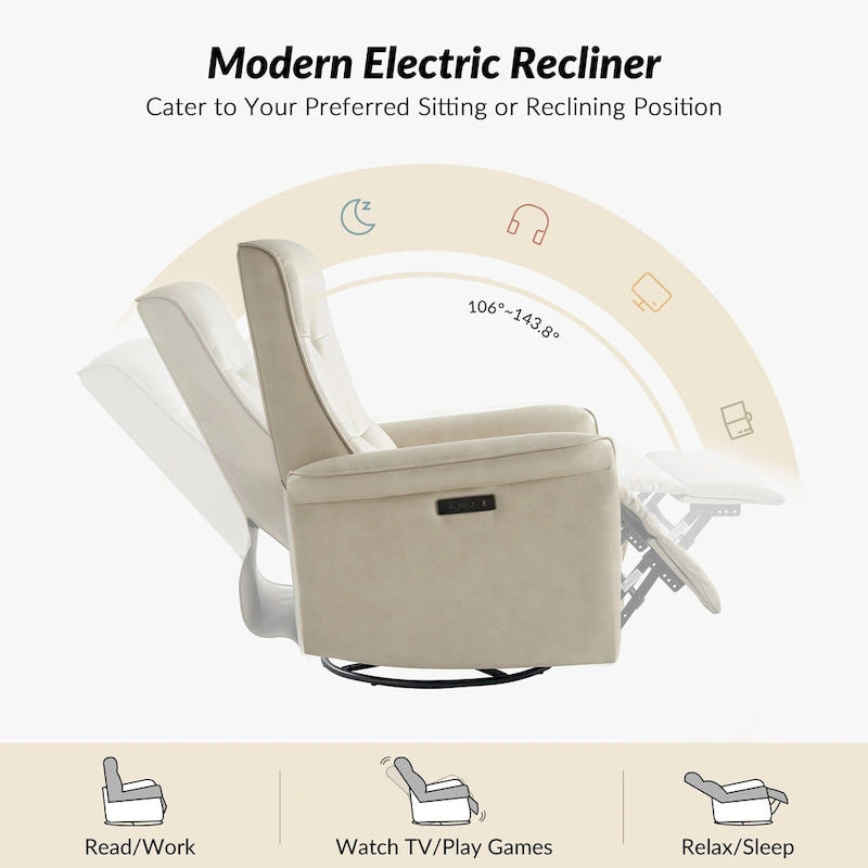 Fauteuil inclinable électrique pivotant en similicuir moderne Valentin avec ports USB par HULALA HOME