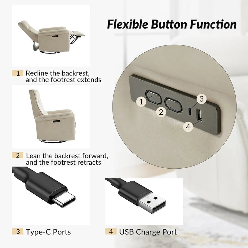 Fauteuil inclinable électrique pivotant en similicuir moderne Valentin avec ports USB par HULALA HOME
