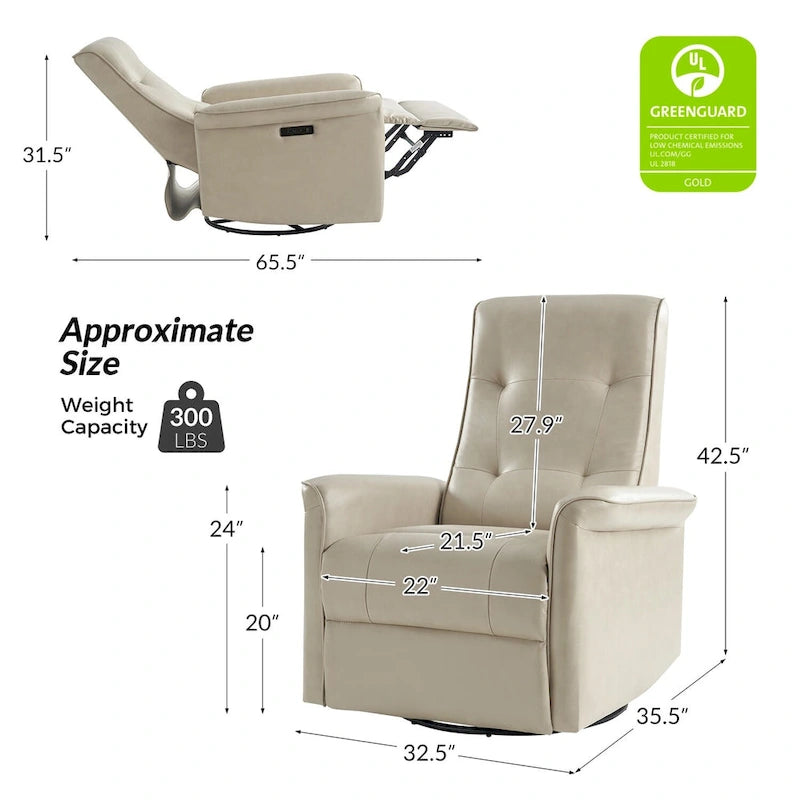 Fauteuil inclinable électrique pivotant en similicuir moderne Valentin avec ports USB par HULALA HOME
