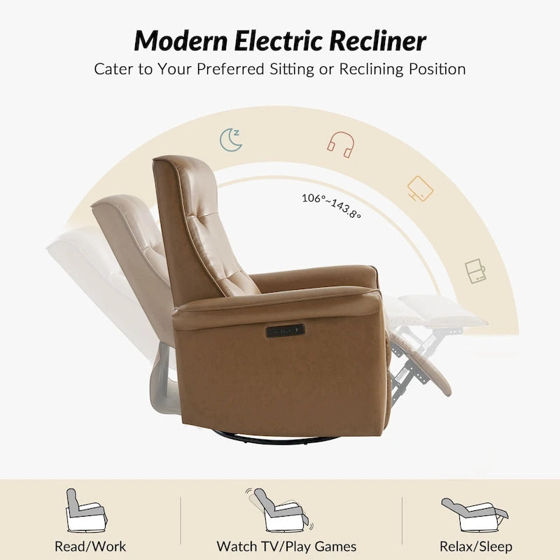 Fauteuil inclinable électrique pivotant en similicuir moderne Valentin avec ports USB par HULALA HOME