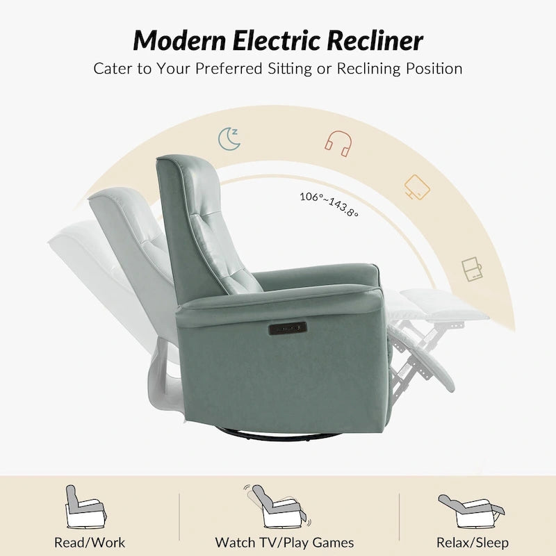 Fauteuil inclinable électrique pivotant en similicuir moderne Valentin avec ports USB par HULALA HOME