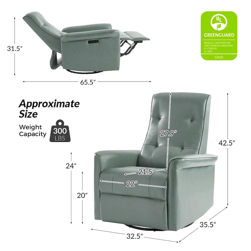 Fauteuil inclinable électrique pivotant en similicuir moderne Valentin avec ports USB par HULALA HOME