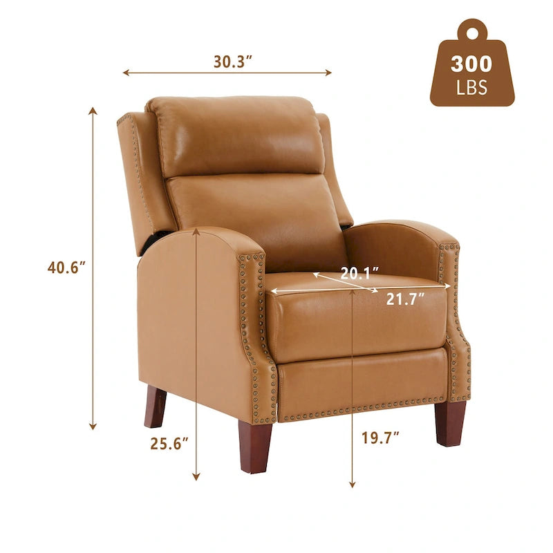Fauteuil inclinable en cuir véritable avec dossier multi-angle et pieds en bois massif