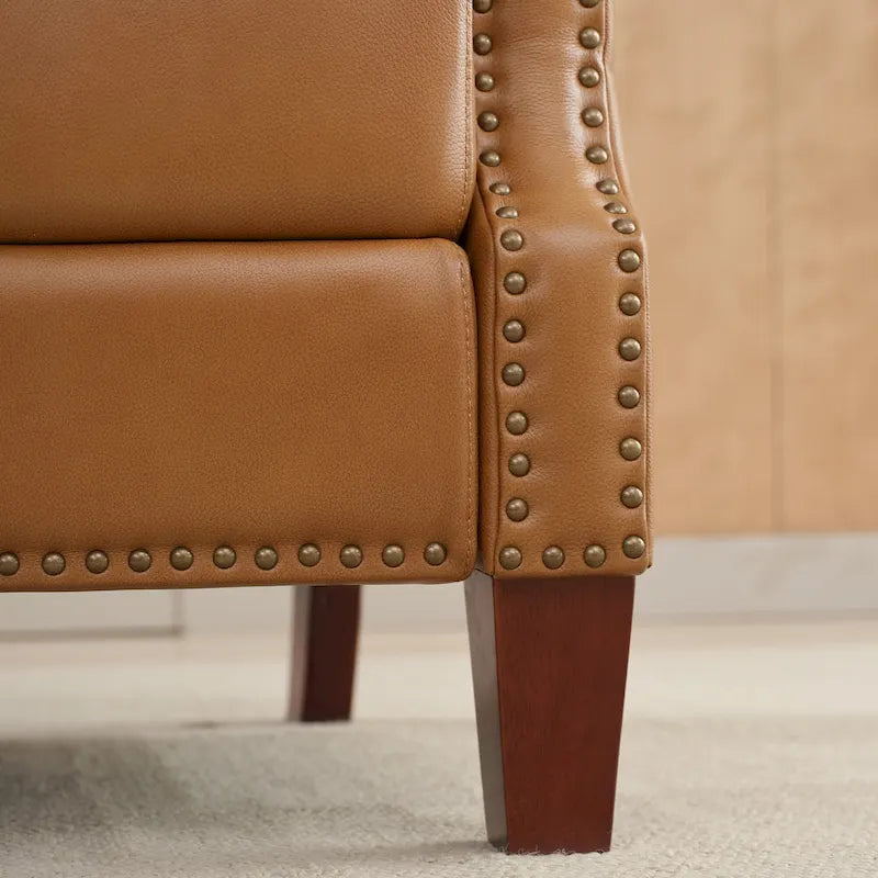 Fauteuil inclinable en cuir véritable avec dossier multi-angle et pieds en bois massif